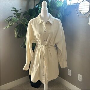 H& M cream corduroy button down dress NWT